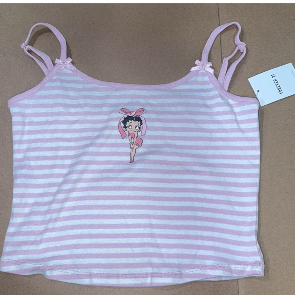 Forever 21 Pink and White Striped Tank Top Betty boop new medium